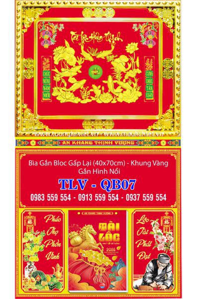 Mẫu Lịch gập treo tường khung vàng Khai Xuân Khởi Lộc