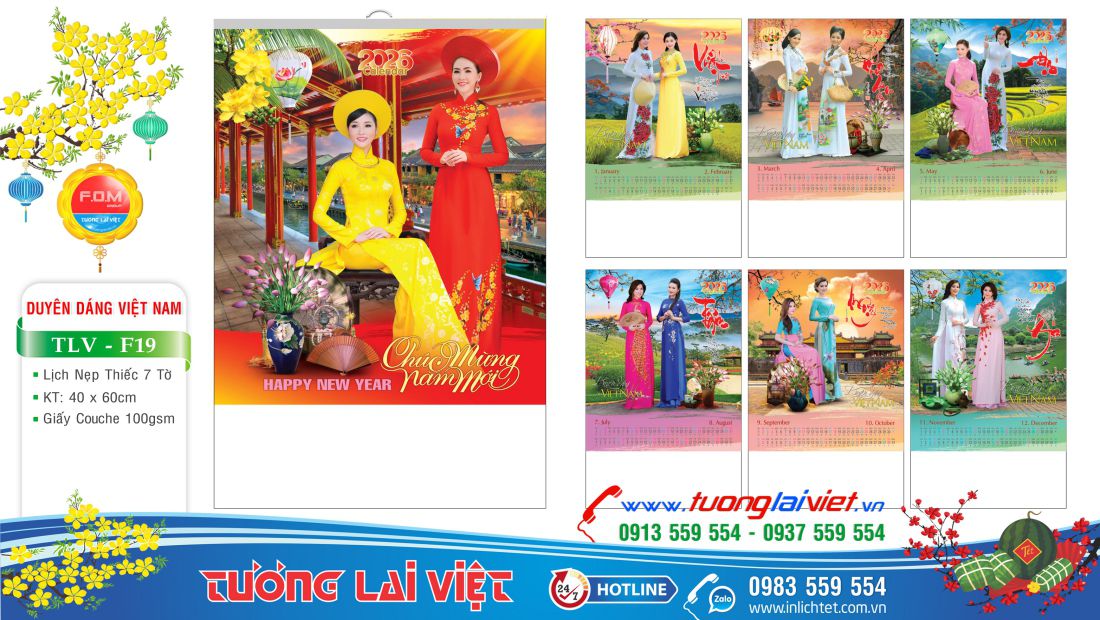 Mẫu Lịch nẹp thiếc Áo Dài