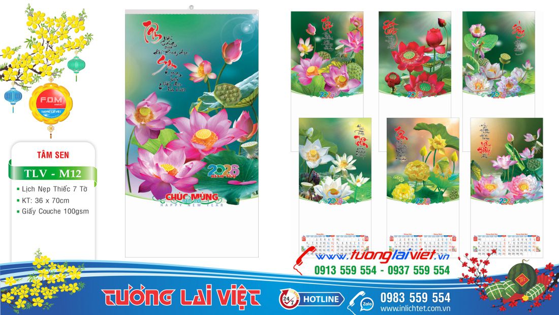 Mẫu Lịch nẹp thiếc Hoa Sen