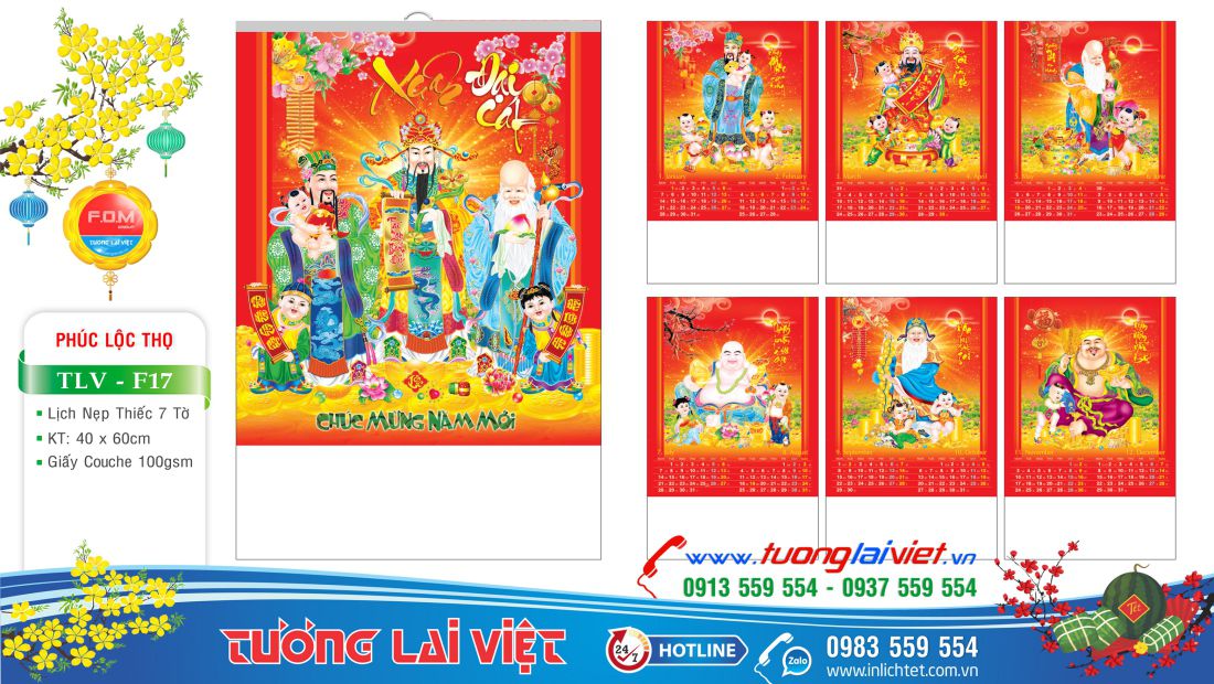 Mẫu Lịch nẹp thiếc Phúc Lộc Thọ