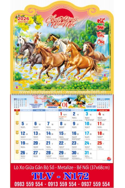 Mẫu Lịch treo tường 13 tờ Mã Đáo Thành Công