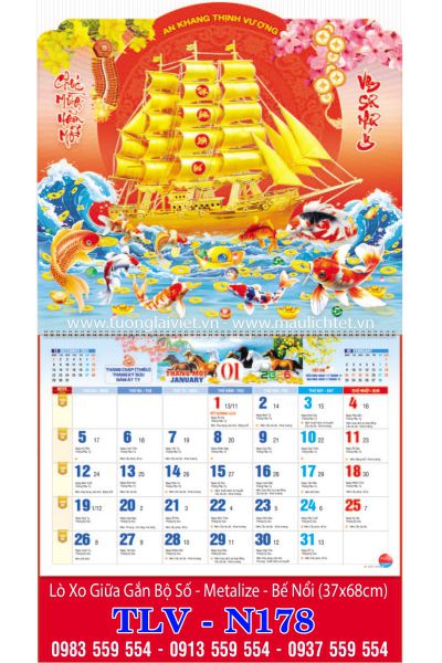Mẫu Lịch treo tường 13 tờ Thuyền Buồm