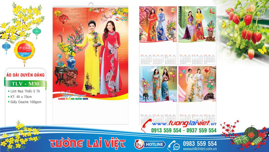 Mẫu Lịch treo tường 5 tờ Áo Dài