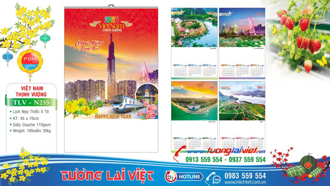 Mẫu Lịch treo tường 5 tờ Cảnh Đẹp Quê Hương