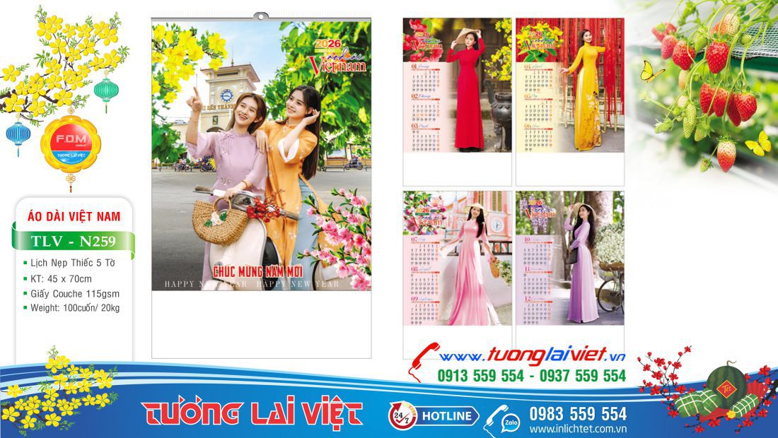 Mẫu Lịch treo tường 5 tờ Dáng Việt