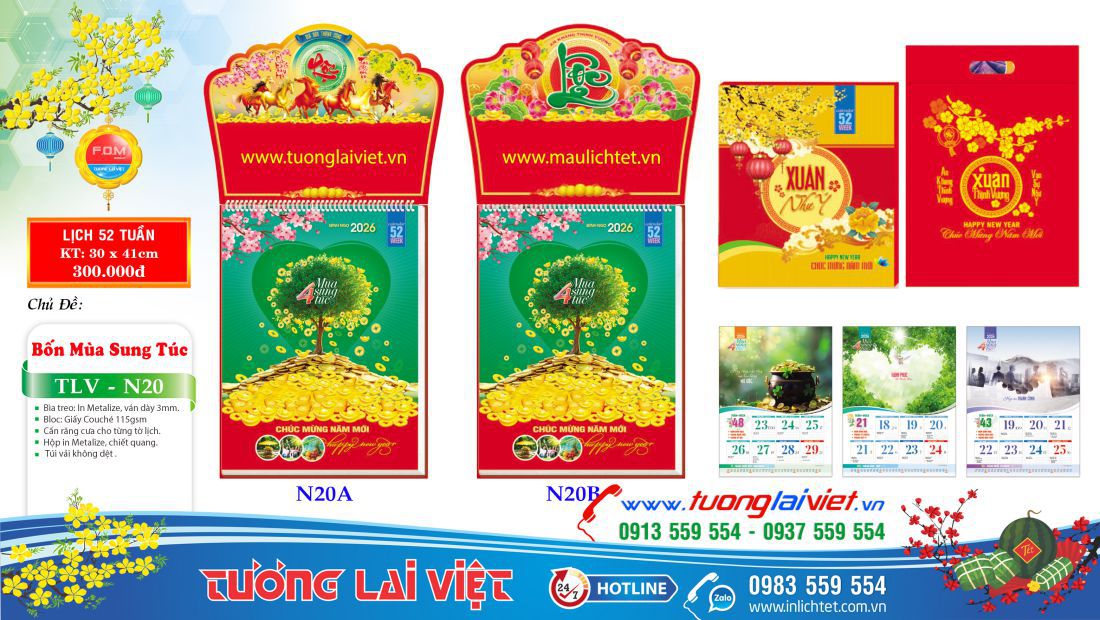 Mẫu Lịch treo tường 52 Tờ Tết Sum Vầy