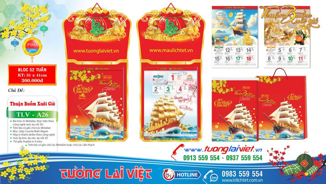 Mẫu Lịch treo tường 52 Tờ Thuận Buồm Xuôi Gió