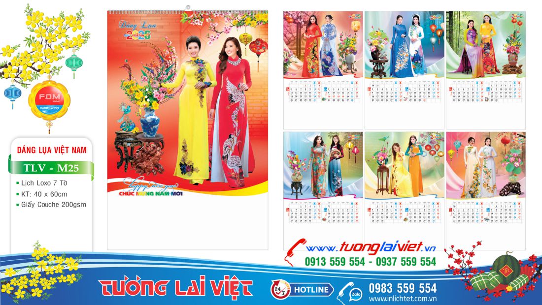 Mẫu Lịch treo tường 7 tờ Áo Dài